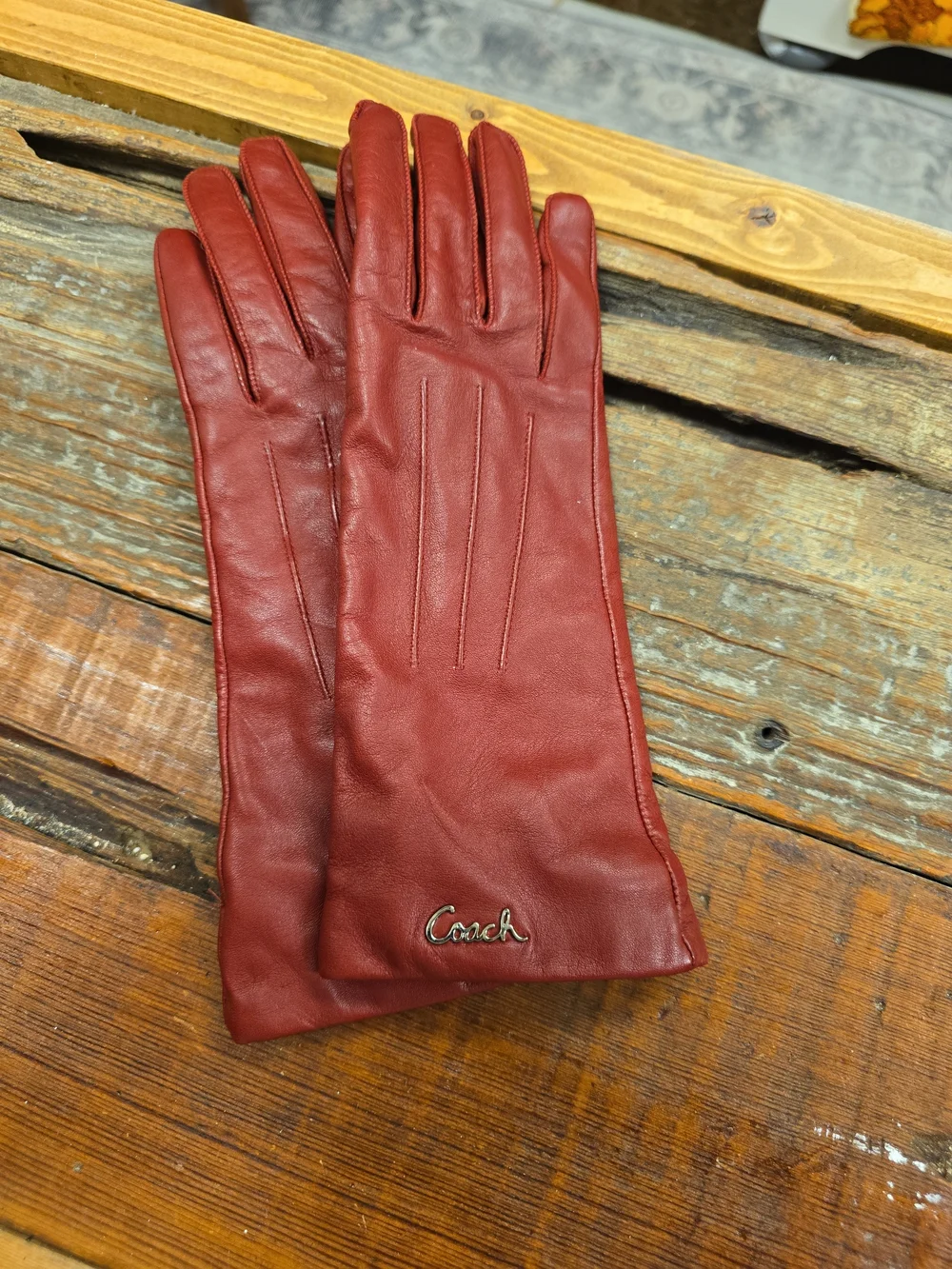 Coach Red Leather Long Gloves